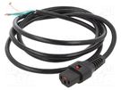Cable; IEC C13 female,wires; 2m; with IEC LOCK locking; black SCHAFFNER