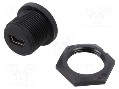 Socket; USB B mini; for panel mounting,screw; THT; straight; IP67 AMPHENOL LTW NUB-20PMFP-SC7001