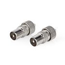 IEC (Coax) Connector | Straight | Male | Nickel Plated | 75 Ohm | Screw | Cable input diameter: 7.0 mm | Metal | Silver | 2 pcs | Polybag