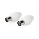 IEC (Coax) Connector | Straight | Male | Nickel Plated | 75 Ohm | Screw | Cable input diameter: 7.0 mm | Metal / PVC | White | 2 pcs | Envelope