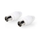 IEC (Coax) Connector | Straight | Female | Nickel Plated | 75 Ohm | Screw | Cable input diameter: 7.0 mm | Metal / PVC | White | 2 pcs | Envelope