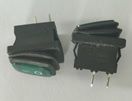 Rocker switch; ON-OFF, fixed, 2pins. 6A/250Vac, 19x12mm, SPST, waterproof, green