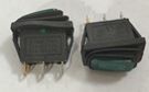 Rocker switch; ON-OFF, fixed, 3pins. 15A/250Vac, 29x10mm, SPST, waterproof, green LAMP 230V