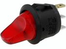 Rocker switch; ON-OFF, fixed, 3pins. 6A/250Vac, Ø19.8mm, SPST red, with illumination NEON