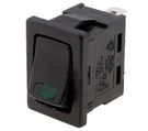 ROCKER выключатель; ВКЛ-ВЫКЛ, фиксированный, 2 контакта. 16A/250Vac, 21x15мм, SPST, зеленая светодиодная подсветка