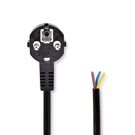 Power Cable | Plug with earth contact male | Open | Angled | Straight | Nickel Plated | 2.00 m | Round | PVC | Black | Envelope