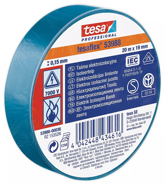 Pehme PVC isoleerlint tesaflex 53988, 20mx19mm, sinine, TESA