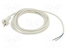 Cable; 2x1mm2; CEE 7/17 (C) plug,wires; PVC; 5m; white; 16A; 250V JONEX