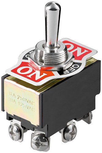 Toggle Switch Miniature, 2x ON - OFF - ON, 6 Pins with Screw Terminals, black - ideal for DIY or modelmaking 10114