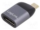 Adapter; USB 3.2; DisplayPort socket,USB C plug; gold-plated LOGILINK