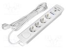 Plug socket strip: protective; Sockets: 4; 230VAC; 16A; white; 3m ORNO