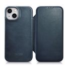 iCarer CE Oil Wax Premium Leather Folio Case iPhone 14 Plus magnetic flip case MagSafe blue (AKI14220707-BU), iCarer