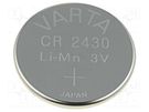 Battery: lithium; 3V; CR2430,coin; 300mAh; non-rechargeable VARTA MICROBATTERY