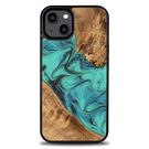 Wood and resin case for iPhone 15 Plus Bewood Unique Turquoise - turquoise and black, Bewood