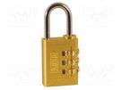 Padlock; brass; 3 digit code,possibility of code changing KASP