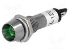 Indicator: LED; recessed; green; 12VDC; Ø8.2mm; IP40; for soldering NINIGI