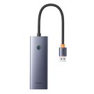 Hub Baseus UltraJoy Series Lite 4-Port (USB to USB 3.0*3+RJ45*1+USB-C 5V) (gray), Baseus