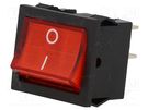 ROCKER; DPST; Pos: 2; ON-OFF; 6A/250VAC; red; neon lamp; 35mΩ 