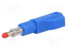 Plug; 4mm banana; 32A; blue; insulated,with 4mm axial socket 