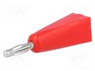 Plug; 2mm banana; 5A; red; on cable; Connection: soldered DONAU ELEKTRONIK