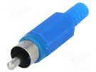 Plug; RCA; male; with strain relief; straight; soldering; blue 