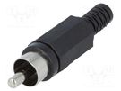 Plug; RCA; male; with strain relief; straight; soldering; black 