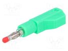 Plug; 4mm banana; 32A; green; insulated,with 4mm axial socket 