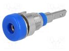Socket; 2mm banana; 10A; 23mm; blue; on panel,screw; insulated 