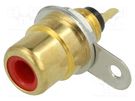 Socket; RCA; female; straight; soldering; gold-plated; Marker: red LUMBERG