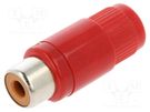 Plug; RCA; female; straight; soldering; red; nickel plated LUMBERG