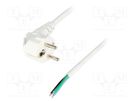 Cable; 3x1.5mm2; CEE 7/7 (E/F) plug angled,wires; PVC; 4m; white LIAN DUNG