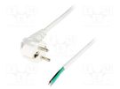 Cable; 3x1.5mm2; CEE 7/7 (E/F) plug angled,wires; PVC; 3m; white LIAN DUNG