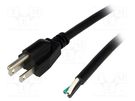 Cable; 3x16AWG; NEMA 5-15 (B) plug,wires; PVC; 1.8m; black; 13A LIAN DUNG