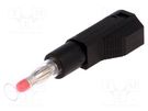 Plug; 4mm banana; 32A; black; insulated,with 4mm axial socket 