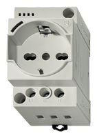PWR OUTLET, W/GRN LED, 16A, GREY, PANEL