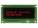 Display: OLED; alphanumeric; 16x2; Dim: 84x44x10mm; red; PIN: 16 RAYSTAR OPTRONICS