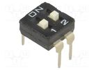 Switch: DIP-SWITCH; Poles number: 2; ON-OFF; 0.1A/24VDC; Pos: 2 DIPTRONICS