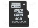 Memory card; industrial; microSD,pSLC; UHS I U1; 4GB; -40÷85°C GOODRAM INDUSTRIAL