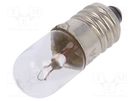 Filament lamp: miniature; E10; 6VDC; 150mA; Bulb: cylindrical; 1W BRIGHTMASTER