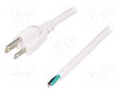 Cable; 3x16AWG; NEMA 5-15 (B) plug,wires; PVC; 5m; white; 13A; 125V LIAN DUNG