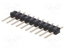 Pin header; pin strips; male; PIN: 10; straight; 2.54mm; THT; 1x10 CONNFLY