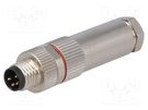 Connector: M8; male; PIN: 4; for cable; plug; 3A; IP67; 30V BULGIN