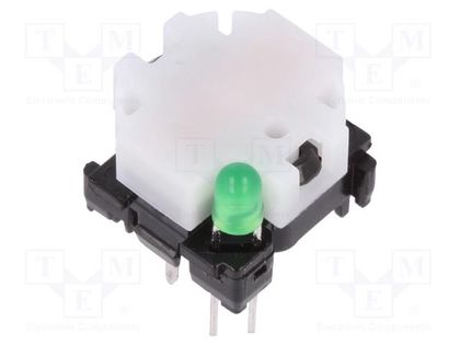 Switch: keypad; Pos: 2; SPST-NO; 0.1A/28VDC; white; LED; green; THT Marquardt 6425.4131