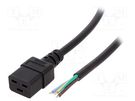 Cable; 3x1.5mm2; IEC C19 female,wires; PVC; Len: 1.8m; black; 16A LIAN DUNG