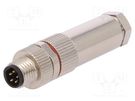 Connector: M8; male; PIN: 5; for cable; plug; 1.5A; IP67; 30V BULGIN