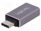 Adapter; USB 3.0; USB A socket,USB C plug; Enclos.mat: aluminium LOGILINK