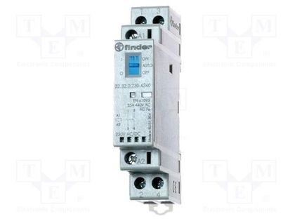 Contactor: 2-pole installation; 25A; 24VAC; 24VDC; NC + NO; DIN FINDER 22.32.0.024.4540