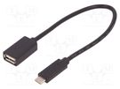 Cable; USB 2.0; USB A socket,USB C plug; 0.25m QOLTEC