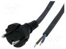 Cable; 2x1mm2; CEE 7/17 (C) plug,wires; rubber; Len: 2m; black; 16A JONEX