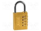 Padlock; brass; 4 digit code,possibility of code changing KASP